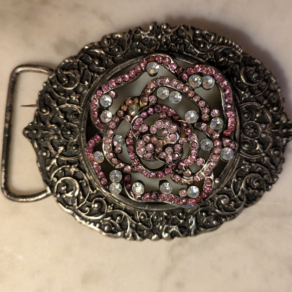 Rhinestone Rose Belt Buckle